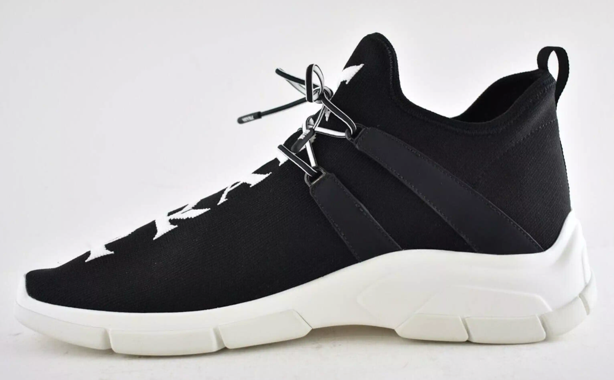 Prada Mens XY Logo Sock Black White Knit Flat Trainer Sneaker UK