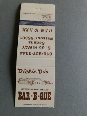 Matchbook cover - Dickie Doo Bar-B-Que - Sedalia, Missouri