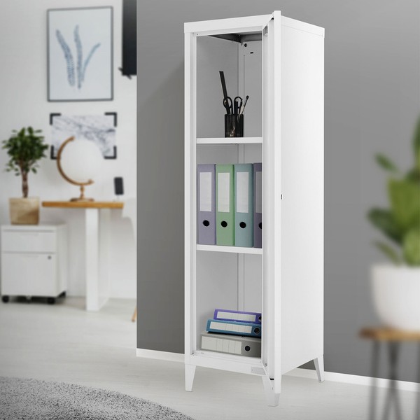 Aktenschrank BüRoschrank Stahlschrank Metallschrank 38X38X137,5 Cm Weiß-image