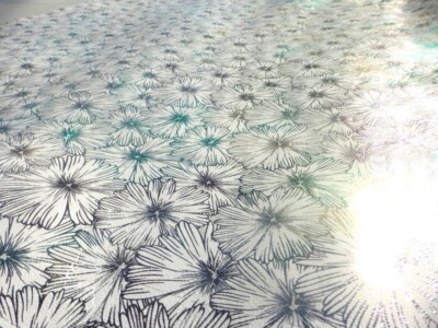 lambskin leather hide Metallic Green & Gold Floral Designer Print on White