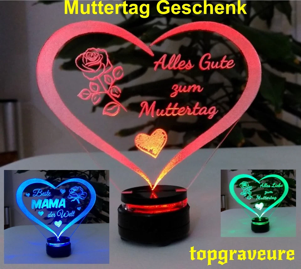 Beste Mama GESCHENK für MAMA mit Led-Licht Geburtstag MUTTERTAG Liebe Herz Acryl - Bild 2 von 2