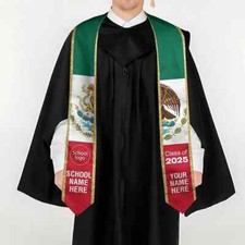 Custom text Mexican Graduation Stole Mexican American Flag Graduation Sash 2025