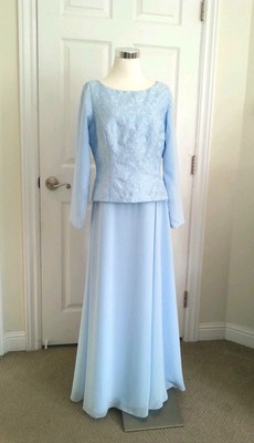 Davids Bridal Modest Formal Maxi Dress Long Sleeves Light Blue