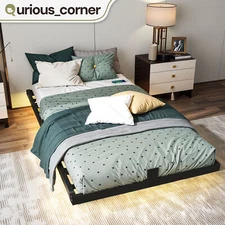 80x39 Inch Twin Floating Bed Frame w/ Smart LED Light Strip & Charging Stations