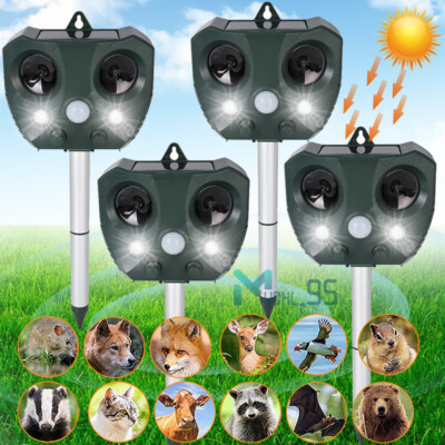 4PCS Animal Repeller Ultrasonic Outdoor Solar Power Pest Cat Mice Deer Sensor