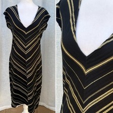 Lauren Ralph Lauren black gold midi v-neck knitted dress