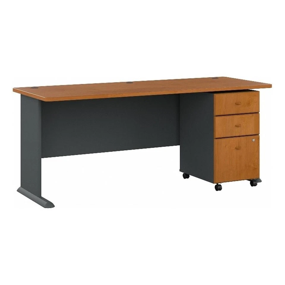 Series A 72" Desk and File Cabinet in Natural Cherry - Engineered Wood - Image 2 of 4