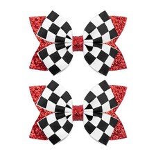 3    2Pcs Checkered Hair Bow Clips for Girls Black Bows Racing Hair Accessorie...