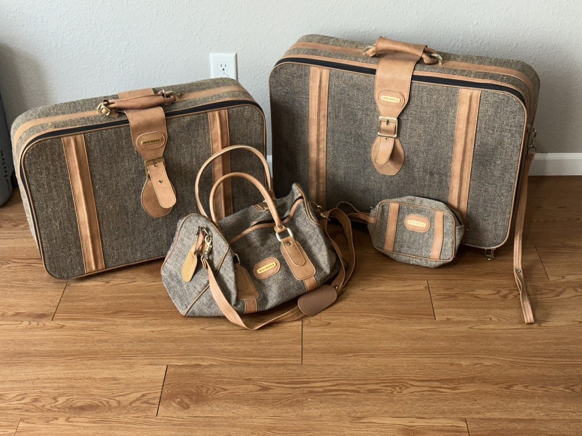 Fifth Avenue Canvas Leather 4 Piece Luggage Set Vintage Luxury