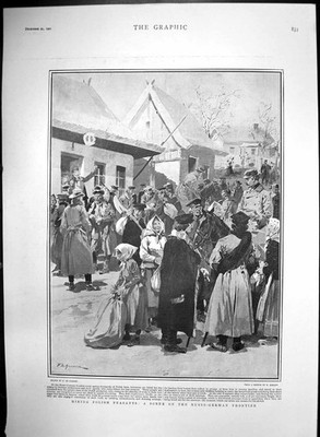 Old Antique Print Hiring Polish Peasants Scene Russo German Frontier 1901 20th