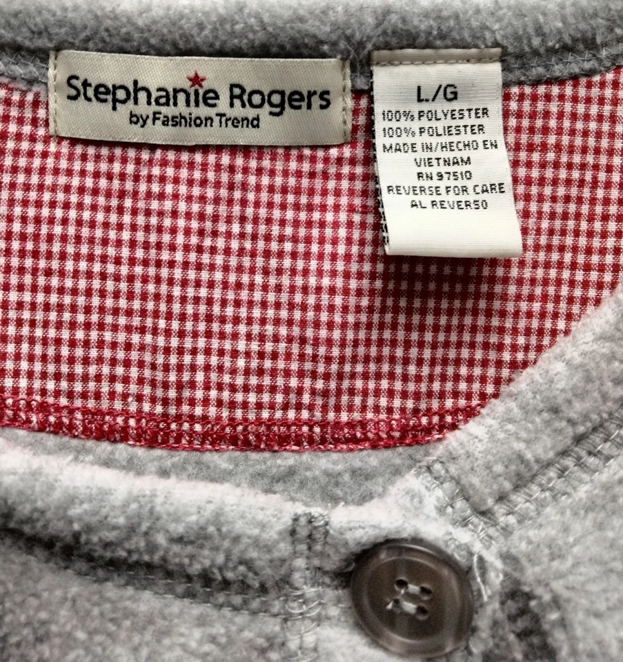 Suéter Stephanie Rogers Gris L Bordado Rojo Cardenal Pájaros Invierno Vellón Foto 2 de 4