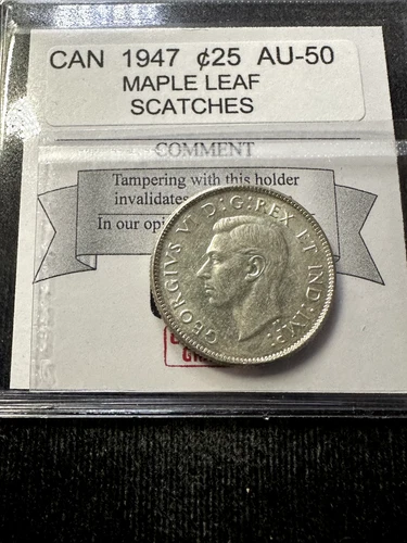 1947  Maple Leaf, Coin Mart Graded Canadian ¢25 Cent**AU-50 Scratches**