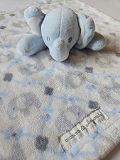 Blankets and Beyond Blue Elephant Lovey Security Blanket w White Gray