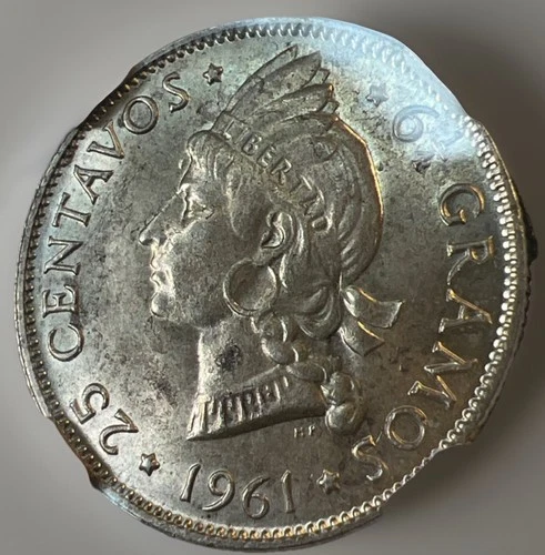 DOMINICAN REPUBLIC 25 Centavos 1961, NGC MS 63 Gem UNC w/ Full Luster