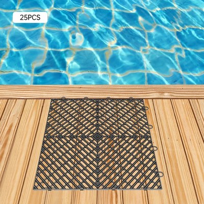 Tiles Interlocking 25PCS Black, Drainage Tiles 12x12x0.5'', Deck Tiles Outdoor Fl