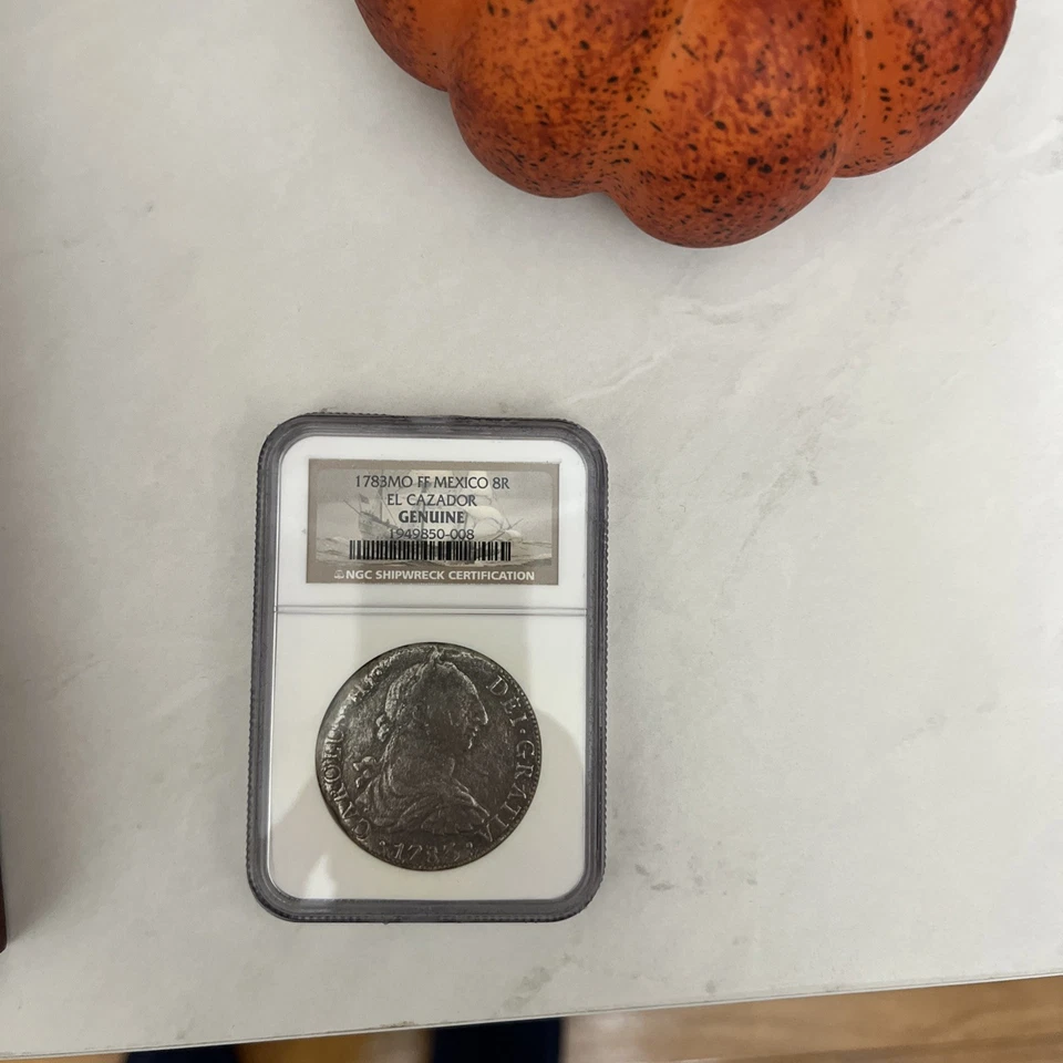 Monedas de plata naufragio 1781 MO FF México 8R El Cazador NGC Foto 3 de 4