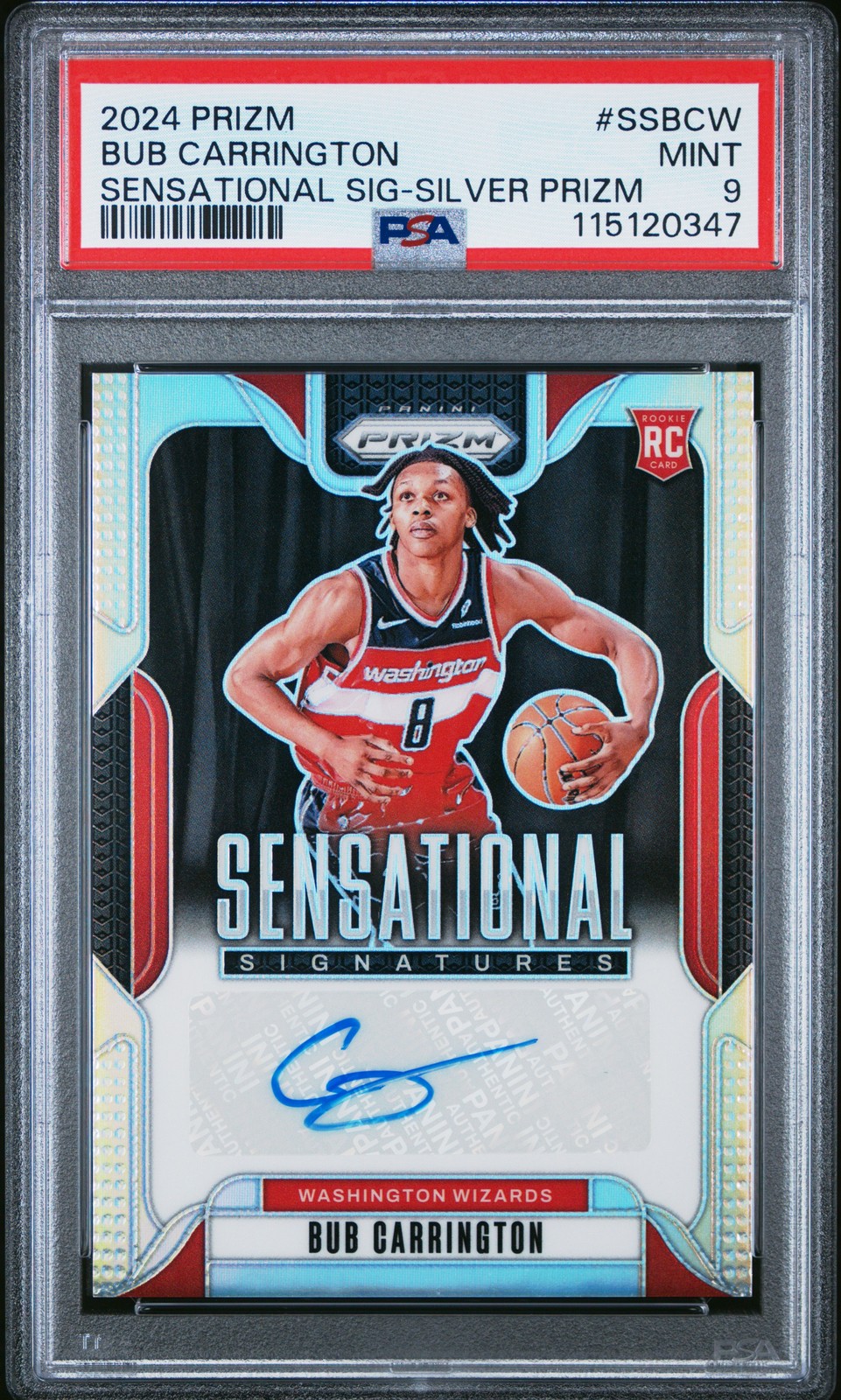 2024-25 Panini Prizm #SS-BCW Bub Carrington Sensational Signatures Silver PSA 9