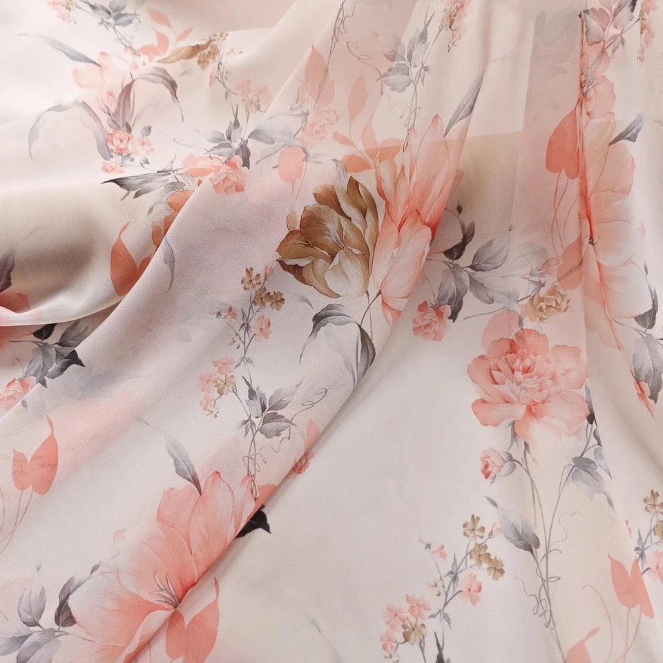 Falda de vestir de tela de gasa floral azul naranja de 58"" de ancho material Hanfu gasa Foto 2 de 4