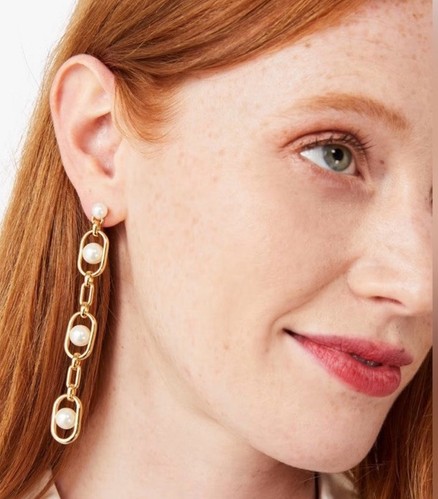 Kate Spade Glamorous Faux Pearl Strand Linear Cream Gold Earrings -NWT - Imagen 2 de 7