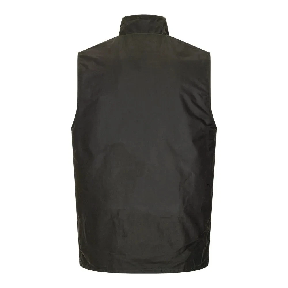 New Mens English Waxed Green Vest - Man Wax Olive Vest - product detail image 3