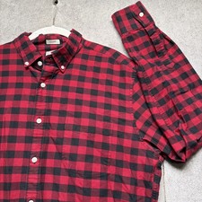 J.Crew Plaid Flannel Shirt Red Black Button Down Classic Fit Mens Large