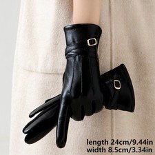 Women Pu Leather Gloves Driving Warm Lining Faux Suede Gloves Touchscreen
