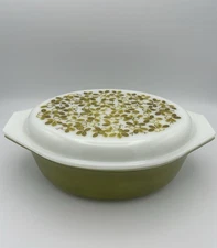 Vintage Pyrex Covered Dish 045 Verde Olive Green 2-1/2 Qt Casserole w/Lid