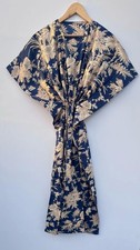 Indian Cotton Blue Floral Print Kaftan Dress Women's Clothing Kaftan Dress US