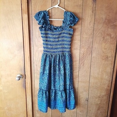 Ellen Weaver Women s Multicolor Smocked Paisley Sundress Size L Boho Midi