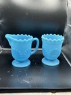 Shell And Jewel Creamer Sugar Blue Milk Depression Glass Westmoreland Unmarked