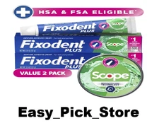 Fixodent Plus Scope Denture Adhesive Cream,  Scope Flavored, 2 oz  2 Pack