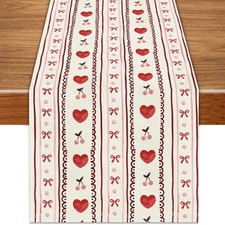 Valentines Day Red Love Heart Stripe Table Runner 13x72in Holiday Decor Dining