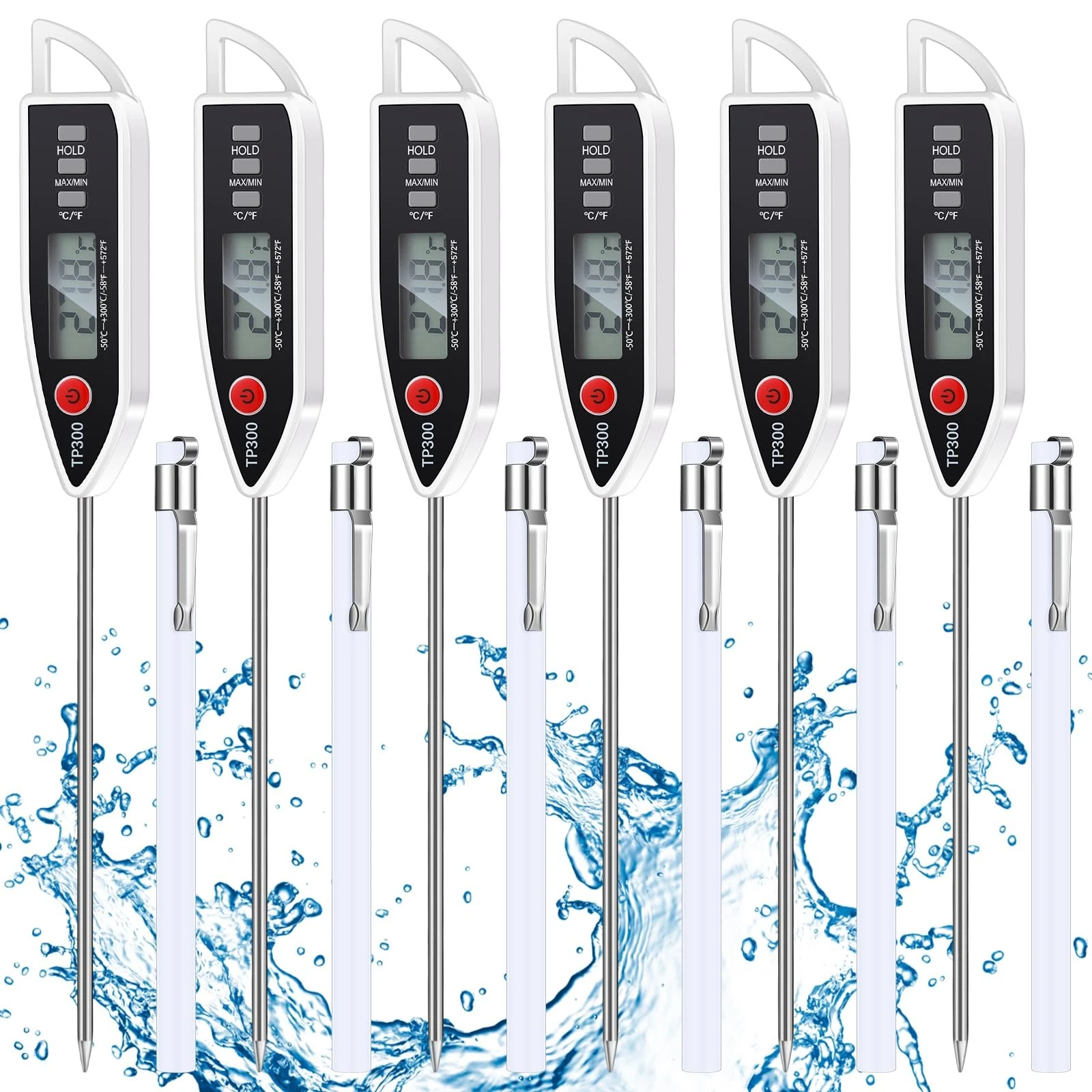 6 Set Waterproof Food Thermometer for Water, Liquid, Candle and Cooking Digit...