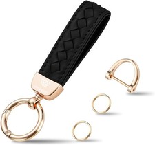 Genuine Leather Car Keychain, Handmade Knit Sheepskin Key chains for Women