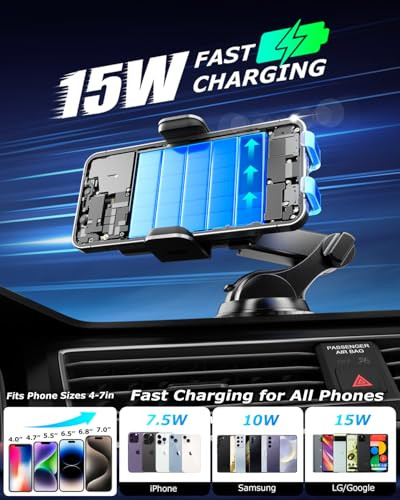 Caricabatteria da Auto Wireless Supporto Telefono, 15W Ricarica Rapida Supporto Telefono Telefono - Foto 6 di 7