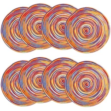 Colorful Round Placemats Set of 8, Braided Rainbow Table Mats for Kitchen, 15 in