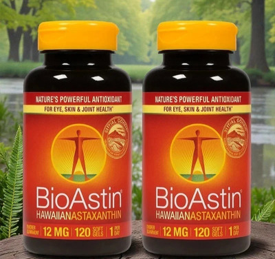 2 X BioAstin Hawaiian Astaxanthin 12 mg Supplement 120 Soft Gels   Exp 12/2028