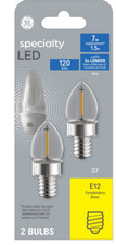  2 bulbs GE Lighting 93129008 LED Night Light C7 Candelabra Base, 1.5 watt,