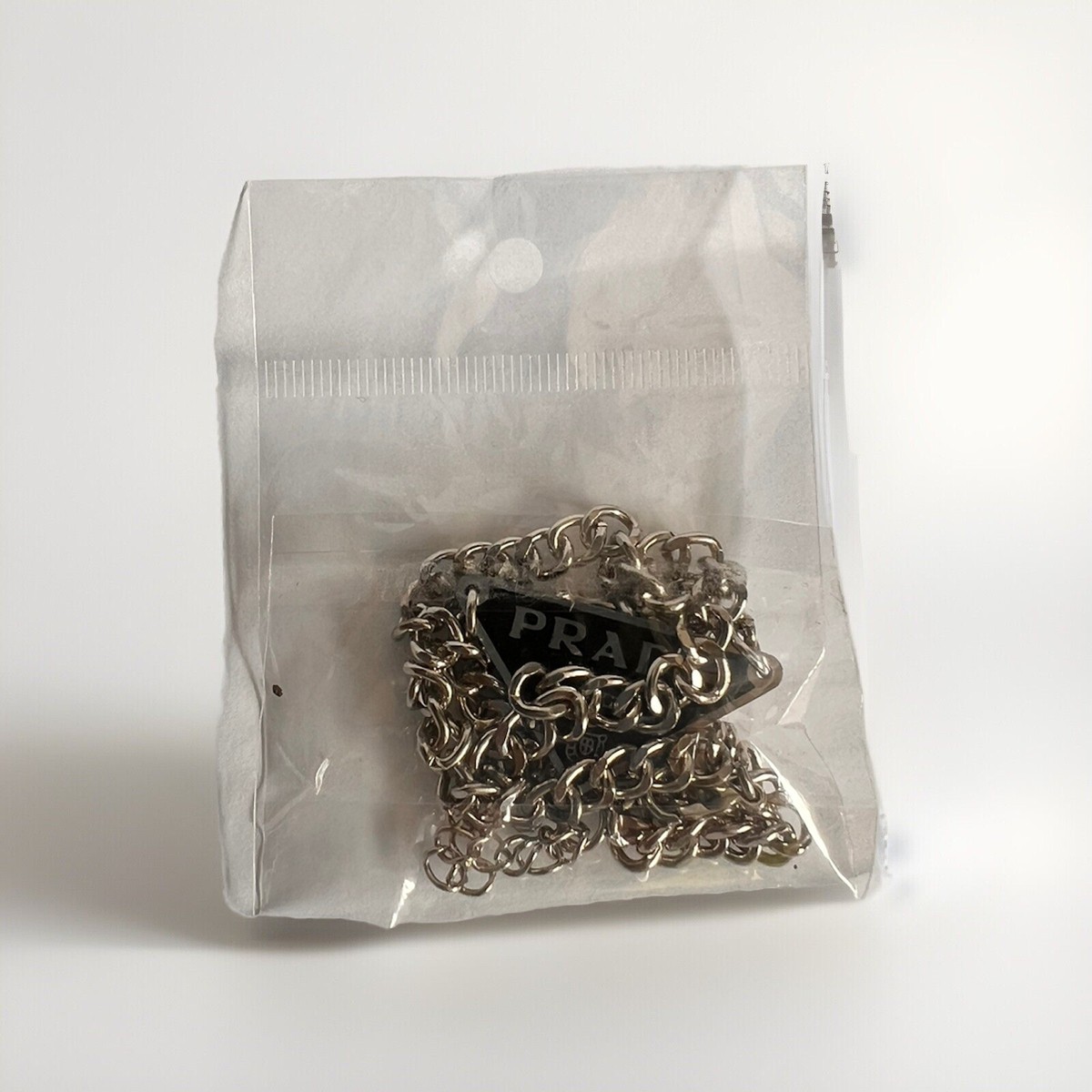 Prada Pendant Necklace Chain Silver/ Black 18 INCHES Titanium