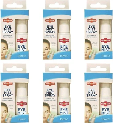 TREAT & EASE 6 X Eye Mist Eyelid Spray For Refreshing Dry Tired Irritated Itch Sore Eyes 15m