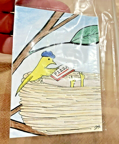 Pizza Delivery Watercolor Painting Art Card JP Nelson Original OOAK Aceo 2.5x3.5