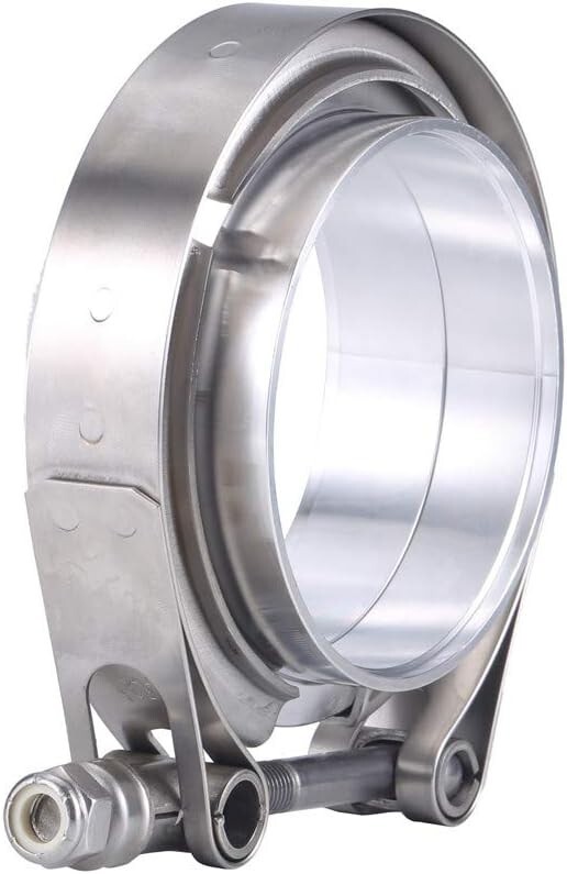 LokoCar 3 Inch V Band Clamp With Flange - Stainless Steel, Silver, 2-Piece Set For Exhaust Systems