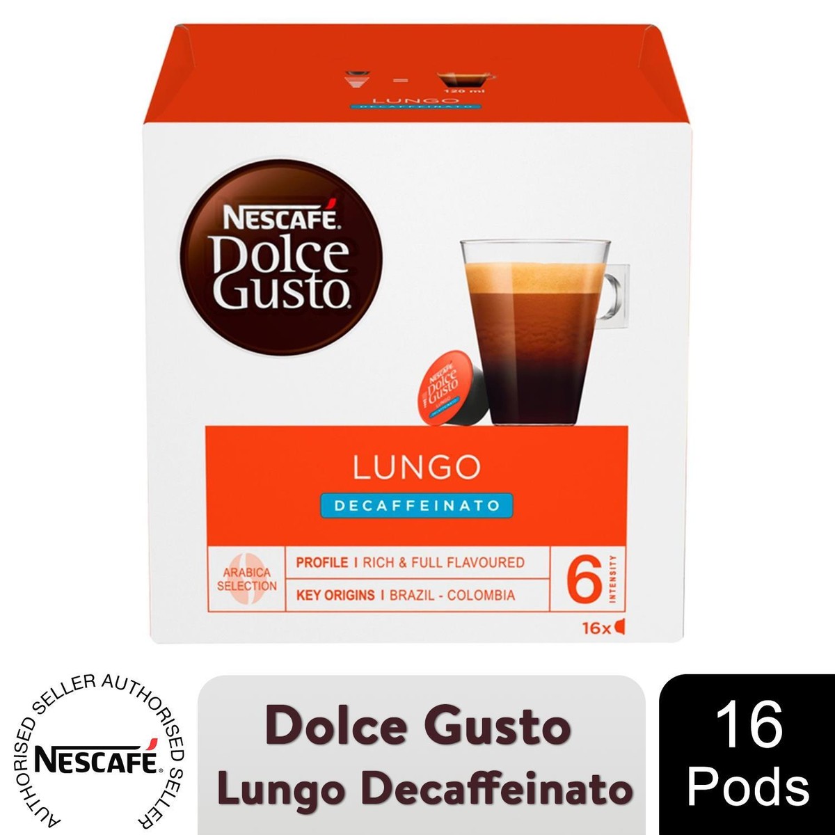 Nescafe Dolce Gusto Coffee Pods Caps Box of 16 Cafe Lungo Decaf