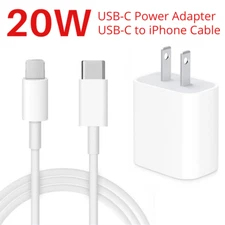 20W PD Fast Power Adapter Wall Charger USB-C to iPhone Cable For Apple 12 11 XR