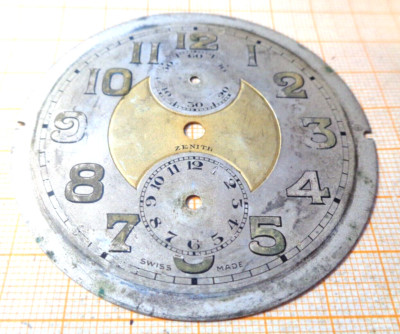 Altes gebrauchtes Zifferblatt Messing Zenith Wecker Tischuhr etc. D = 68 mm WFP