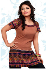 Brown  Multicolor Crepe Readymade Kurti - Plus Size Tunic 2XL 46 FREE USA SHIP