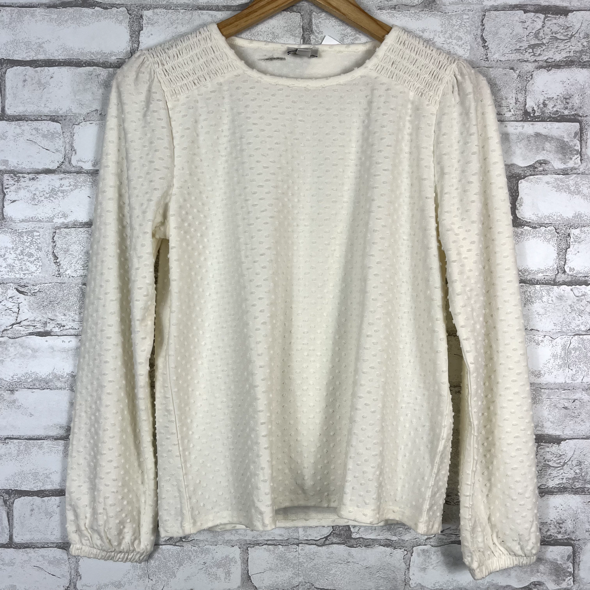 FACTORY NWT Women's Long-Sleeve White Clip-Dot Top SMALL