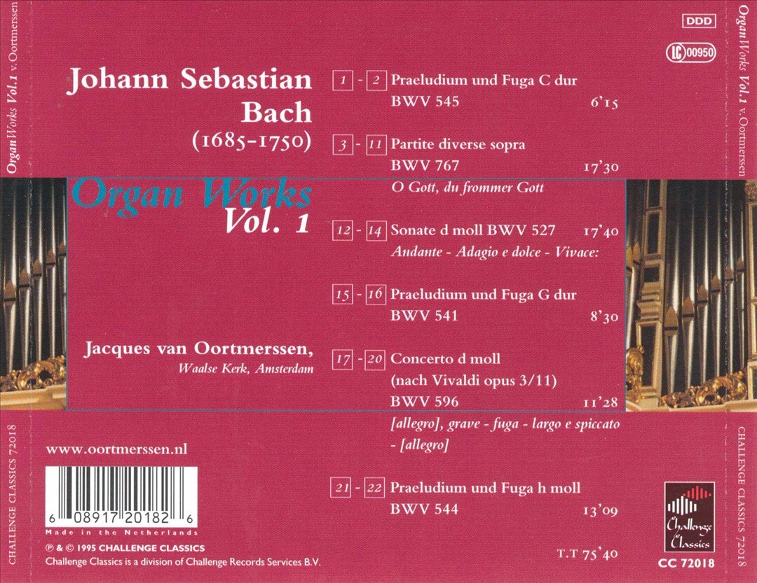 JACQUES VAN OORTMERSSEN J.S. BACH: ORGAN WORKS, VOL. 1 NEW