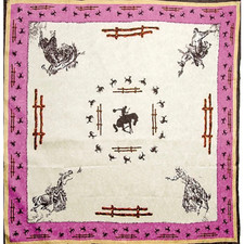Wyoming Traders Wild Rag Cowboy Horse Fences Print Ivory Silk Scarf - 34.5"