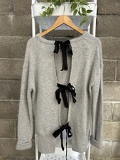 Le Muse Korean Brand Dove gray angora bow on back loose fit Sweater sz L